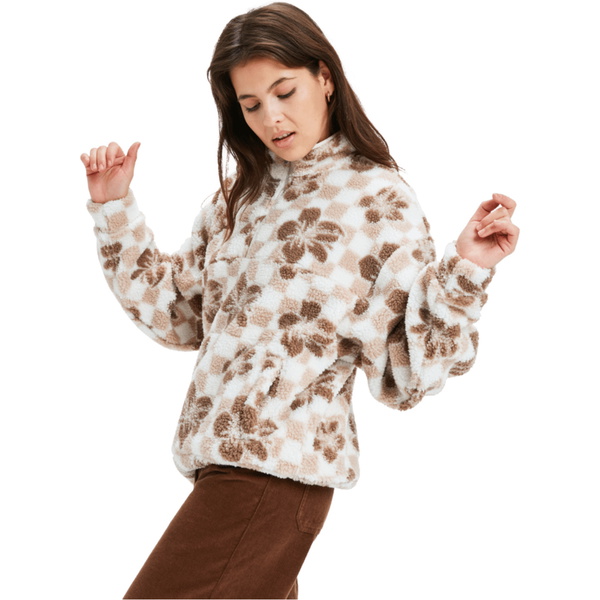 2025 Roxy Womens Jive Talking Bonded Half Zip Printed Polar Fleece ERJPF03208 - Egret Hibi Square